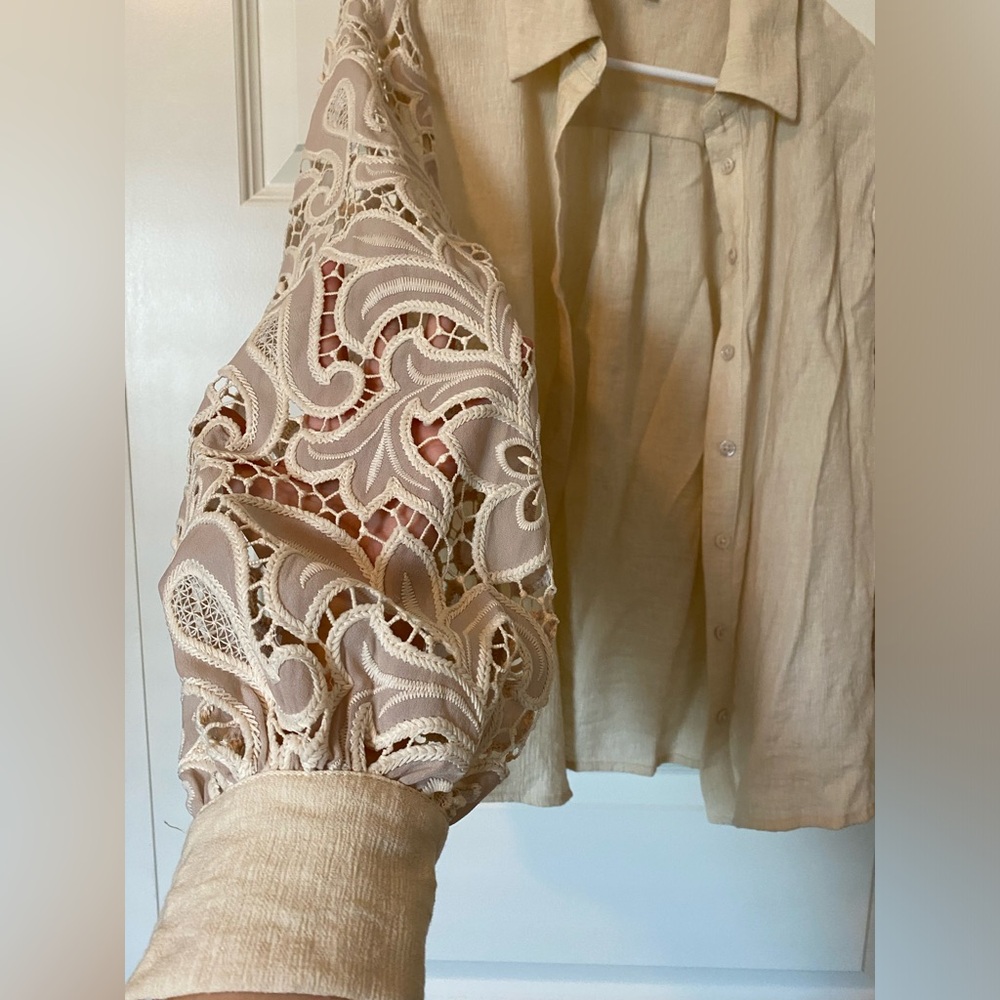 Lace embroidered sleeve button down - Picture 2 of 4